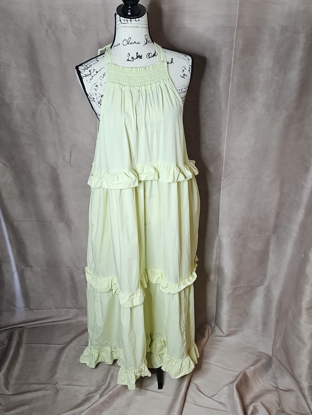 Free People Anita Midi Dress Light Yellow Halter Pockets Size Large - Picture 2 of 10